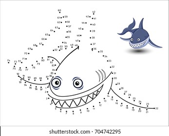 Shark Cartoon Connect the dots and color vector