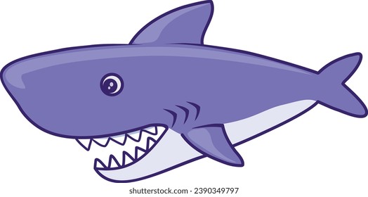 Shark cartoon illustration isolated on white. Shark ocean animals, scary jaws, Marine predator fish vector. Good for icon, mascot, logo, sign, print, coloring children book, sticker, clip art, 