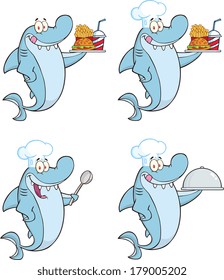 Shark Cartoon Mascot Character 2. Set Vector Collection