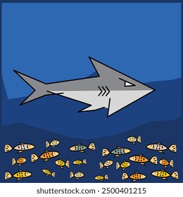 Shark cartoon Ocean Sea cartoon. Background Wallpaper Vector Illustration
