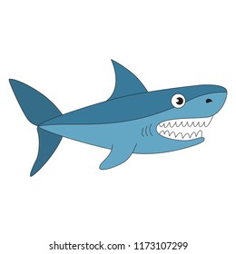 Shark cartoon. Outlined illustration with thin line black stroke