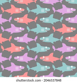 El patrón de caricatura de tiburón no tiene fisuras. Fondo depredador marino. Gran textura monstruo de peces. Ornamento de tela para bebés
