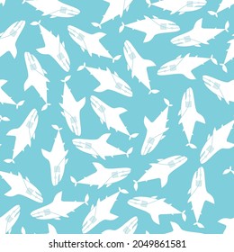 Shark cartoon pattern seamless. Sea predator background. Big fish monster texture. Baby fabric ornament