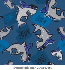 Shark cartoon seamless pattern vector ,repeat 