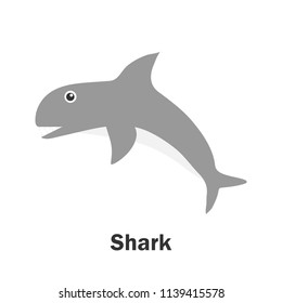 Shark in cartoon style, marine card with ocean animal for kid, preschool activity for children, vector illustration