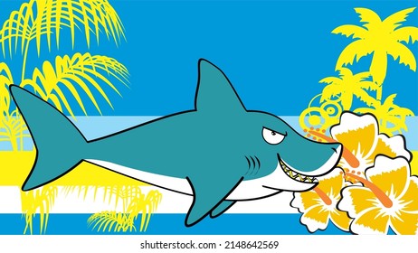 shark cartoon tropical background in vector format very easy to edit