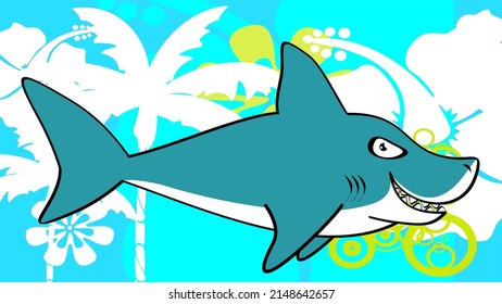 shark cartoon tropical background in vector format very easy to edit