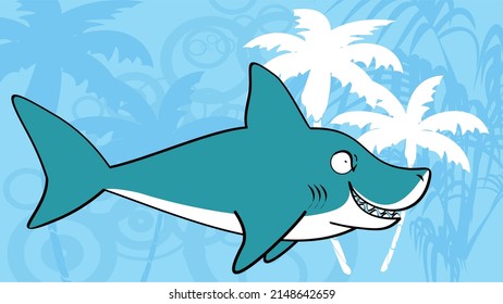 caricatura de tiburón fondo tropical en formato vectorial muy fácil de editar