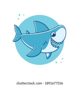 Shark Cartoon Vector Illustration. Fish Sticker Mascot Logo. Blue Whale Wildlife Ocean Symbol Icon Character Element
