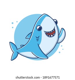Shark Cartoon Vector Illustration. Fish Ocean Mascot Logo. Whale And Dolphin Jump Symbol Icon Character Element