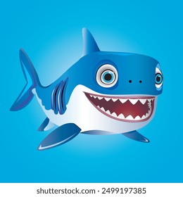 Shark cartoon vector illustration, perfect for use in children's designs, marine themes, and playful projects.High-quality graphic showcases a friendly, happy shark, ideal for websites, marketing.