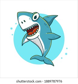 Shark Cartoon Vector Illustration. Whale Mascot Logo. Ocean Animal Symbol Icon Character Element. Cute Fish Wildlife Marine Drawing Template