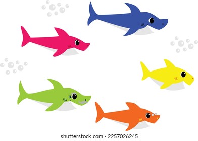 dibujos animados de tiburón color vectorial magenta naranja verde azul