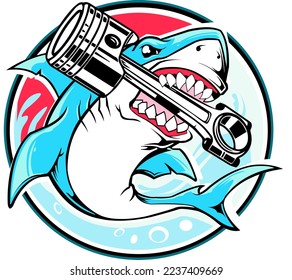 Shark character, angry shark mascot logo, Cartoon shark vector illustration. jdm car vector. Shark illustration for logo design, t-shirt, sport team, automotive logo, racing logo and etc.