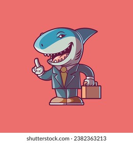 A Shark character dressed in a business suit vector illustration. Nature, business, mascot design concept.