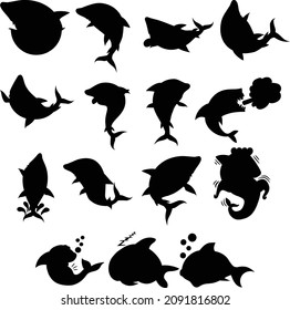Shark character set silhouette vector art and illustration