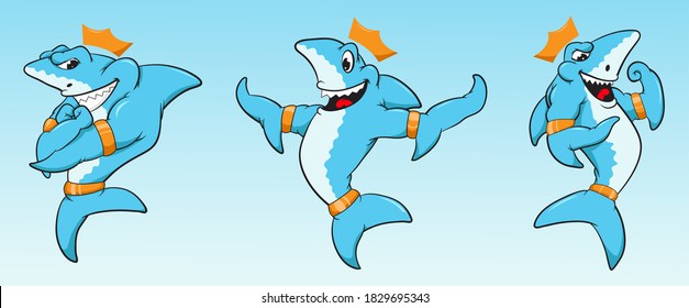 shark character set with various expressions