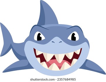 Shark character with teeth. Cartoon animal. Ocean mascot