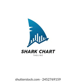 Shark Chart, shark fin with an arrow and chart inside Logo Symbol Design Template Flat Style Vector