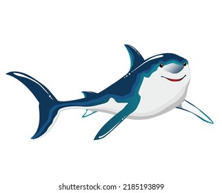 Shark cheerful on a white background. Flat vector illustration, colorful bright picture.