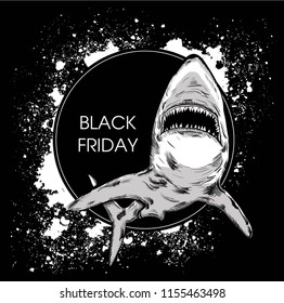 Shark in circle. abstract drawing. vector illustration.