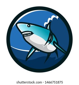 Shark circle emblem logo design. Shark icon logo identity. Shark head vector illustration