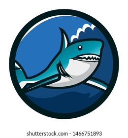 Shark circle emblem logo design. Shark icon logo identity. Shark head vector illustration