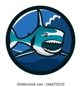 Shark circle emblem logo design. Shark icon logo identity. Shark head vector illustration