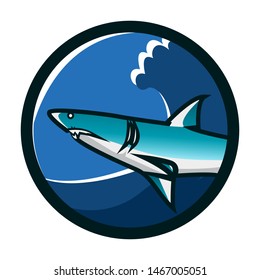 Shark circle emblem logo design. Shark icon logo identity. Shark head vector illustration