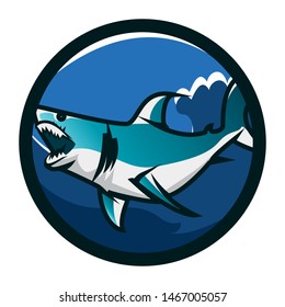Shark circle emblem logo design. Shark icon logo identity. Shark head vector illustration