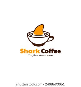 Shark Coffee Cup Logo Template Vector Icon Illustration