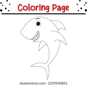 Shark Coloring book pages for kids. sea animal Black and white cartoon illustration