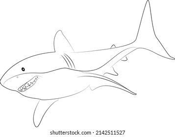 Shark Coloring Page Black White Cartoon Stock Vector (Royalty Free ...