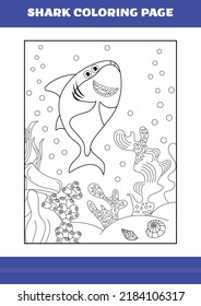 Shark Coloring Page for kids. Shark coloring book for relax and meditation.