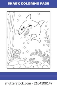 Shark Coloring Page for kids. Shark coloring book for relax and meditation.
