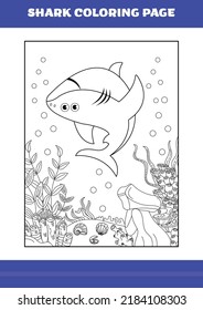 Shark Coloring Page for kids. Shark coloring book for relax and meditation.