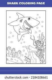 Shark Coloring Page for kids. Shark coloring book for relax and meditation.