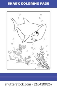 Shark Coloring Page for kids. Shark coloring book for relax and meditation.