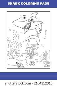 Shark Coloring Page for kids. Shark coloring book for relax and meditation.