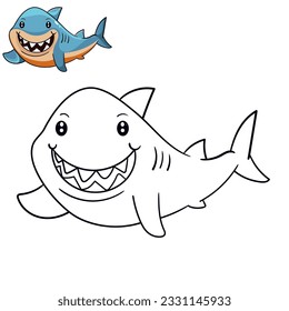 Página de coloreado de tiburón para la educación de libros de diseño simple o colorido
arte de línea de tiburón