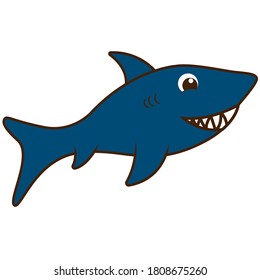 Shark comic cartoon illustration. Happy cartoon blue shark with a big smile