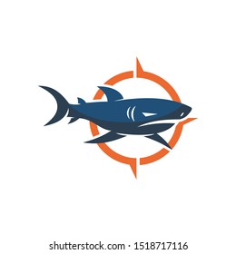 Shark Compass logo design vector isolated illustration template