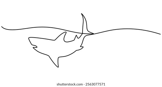 Shark Continuous Line Drawing, One line drawing of a shark. Graphic vector illustration of shark continuous line drawing, Continuous one line drawing of shark fish. Simple illustration of saltwater. 