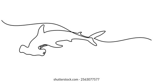 Shark Continuous Line Drawing, One line drawing of a shark. Graphic vector illustration of shark continuous line drawing, Continuous one line drawing of shark fish. Simple illustration of saltwater. 