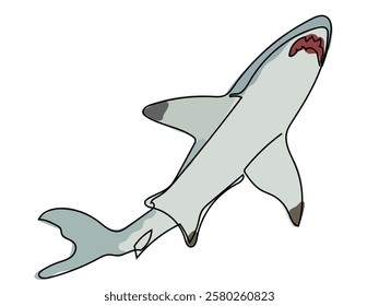 Shark in continuous line style on a white background.