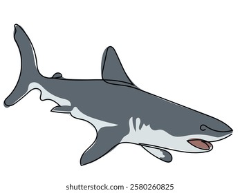 Shark in continuous line style on a white background.