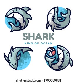 Shark Cute Logo Mascot design. Logo set.