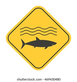 Shark danger caution sign vector illustration. Sea predator warning symbol. Shark attack warning.
