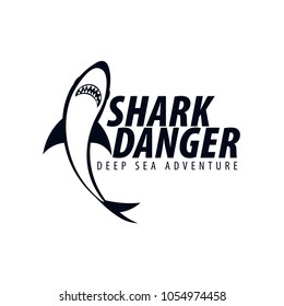 Shark Danger. Emblem or logo with Shark. Vector illustration