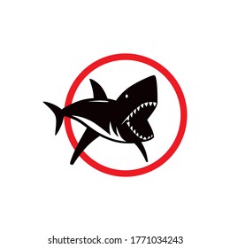 Shark dangerous emblem. Color print on white background